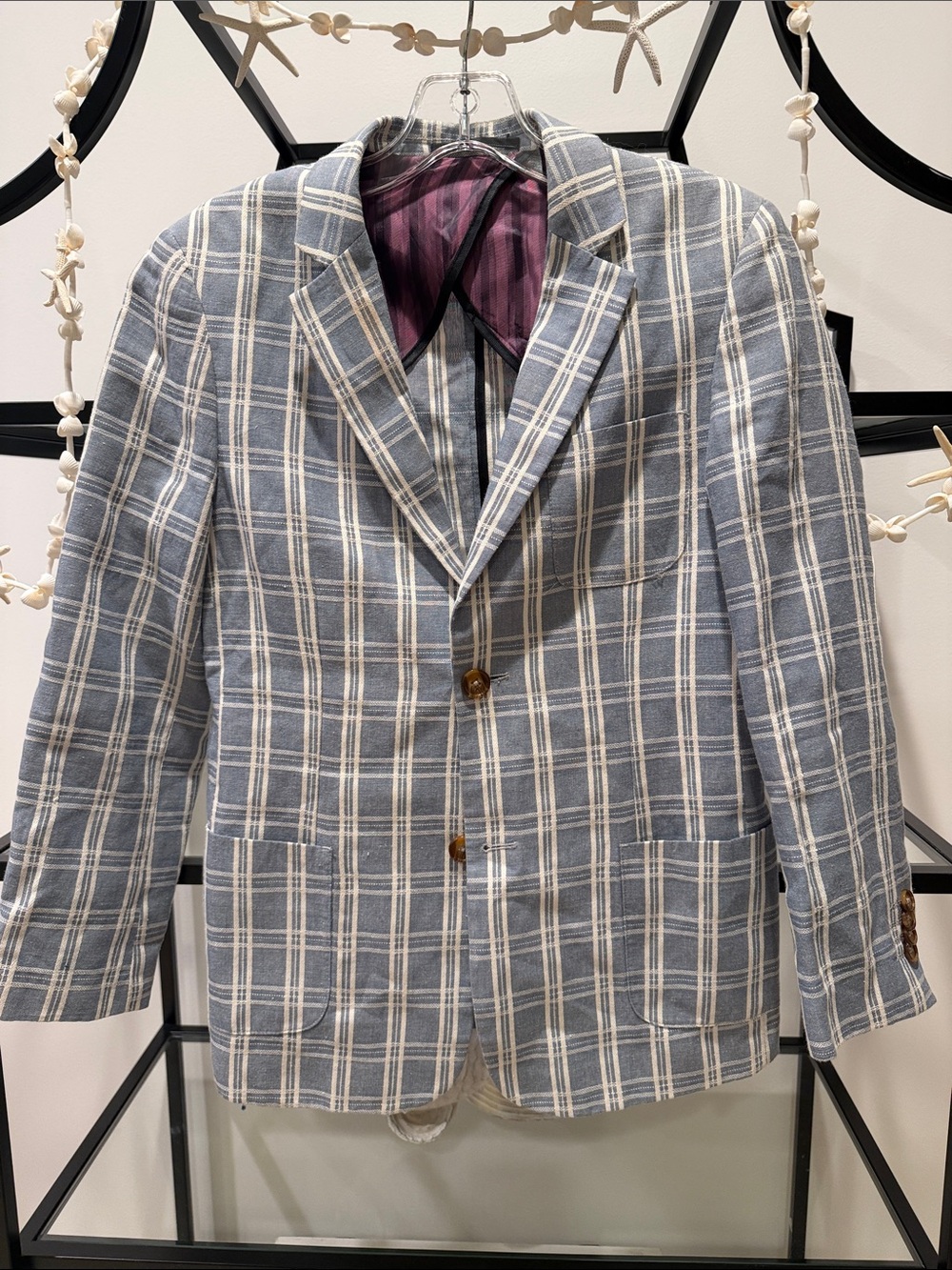 A.X.N.Y. American Exchange Gray and Cream Plaid Sport Coat